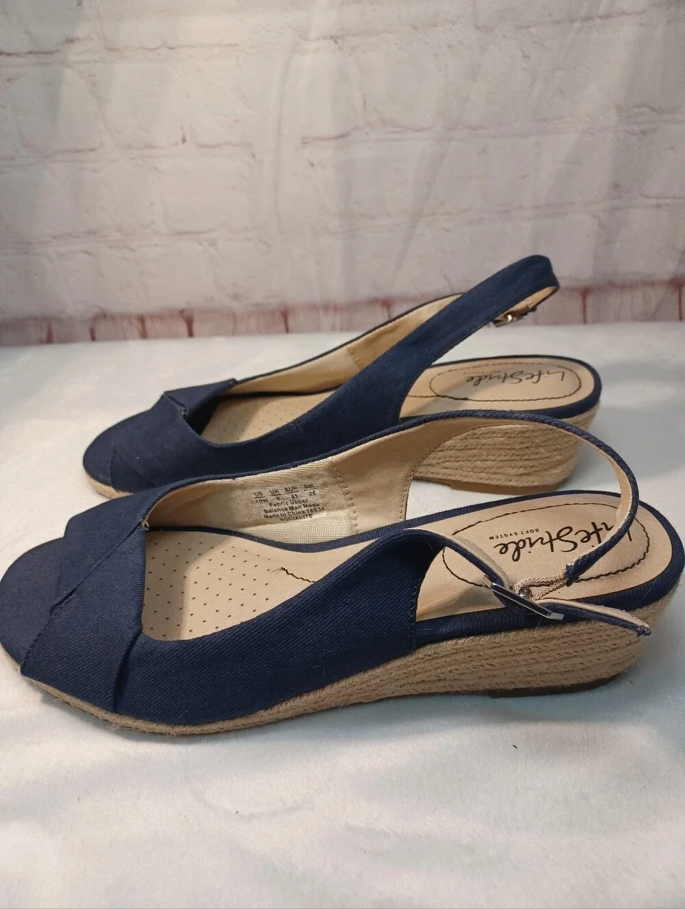 lifestyle navy espadrille wedge sandals slingback peep toe women's 10w
